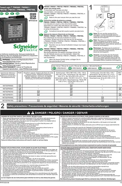 schneider施耐德PowerLogic™ PM5660 _ PM5661 _ PM5760 _ PM5761 _ PM5660L _ PM5760L - 说明书